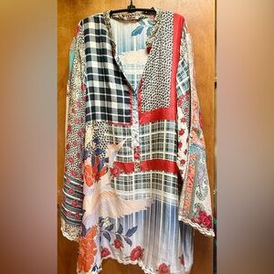 Johnny Was Multicolor Patchwork Long Sleeve Dress, assuming it’s a 1X.